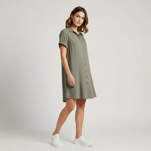 a.n.a A New Approach Shirt Dress Womens Large Green Linen Blend Short Sleeves